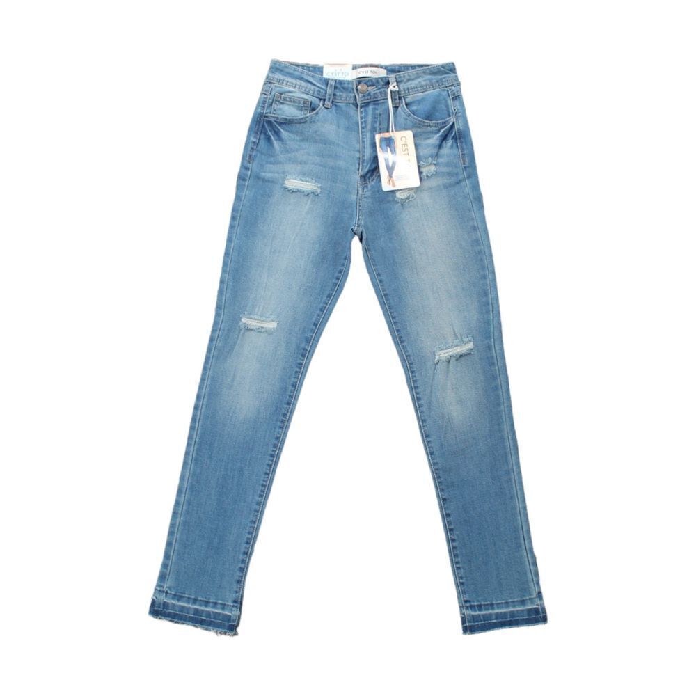 C'est Toi Juniors Skinny Jeans Size 7 Blue Distressed Raw Hem Stretch Denim NWT